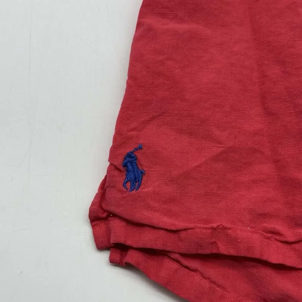 Polo Ralph Lauren Size Large Red Linen Silk Blend Short Sleeve Button Up Shirt